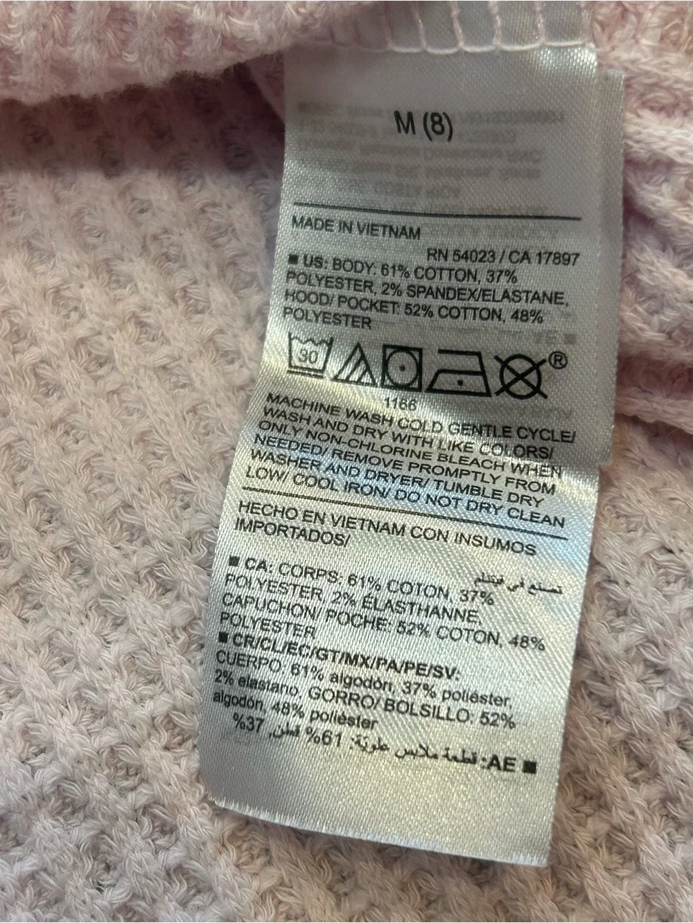 Old Navy Light Pink Hooded Waffle-Knit Button Front Top